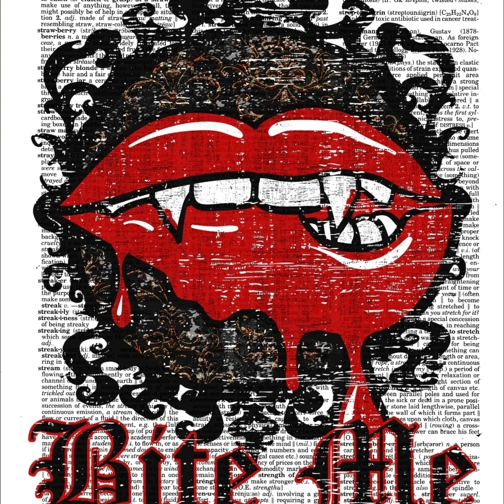 Bite Me Sexy Vampire Lips Vintage Dictionary Art Pri…